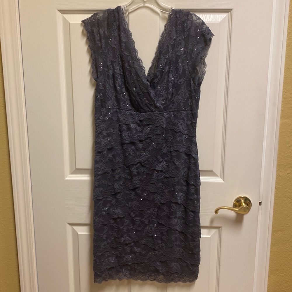 Gray V neck lace Dress